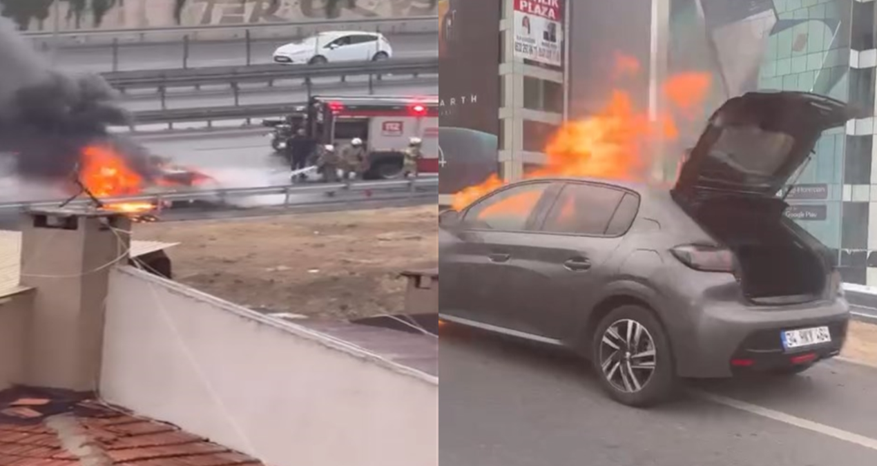 uskudarda seyir halindeki otomobil alev alev yandi UnZTqdnw